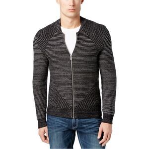 I.N.C Mens Variable Striped Cardigan Sweater, Black, NWT